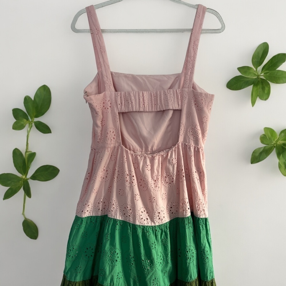 Slate & Willow Tiered Colorblock Pink and Green Eyelet Dress in size 8​​…​​​ - Picture 7 of 7
